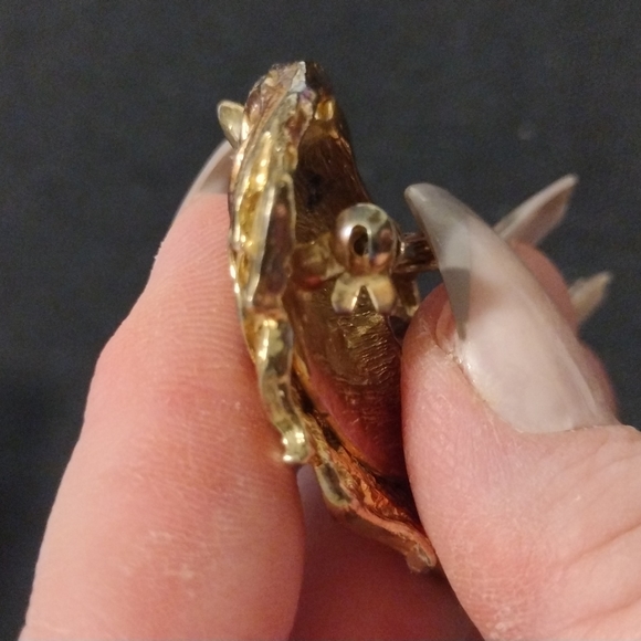 Vintage Brown Enamel Gold Tone Horse Head Brooch w/ White Rhinestone Eye - Picture 5 of 8